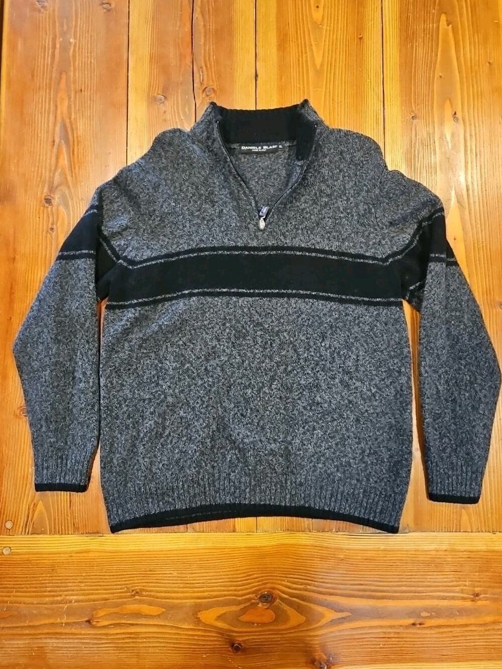 Daniele Blasi Italy Wool Sweater 1/4‎ Zip Neck Gray Striped Men's XL